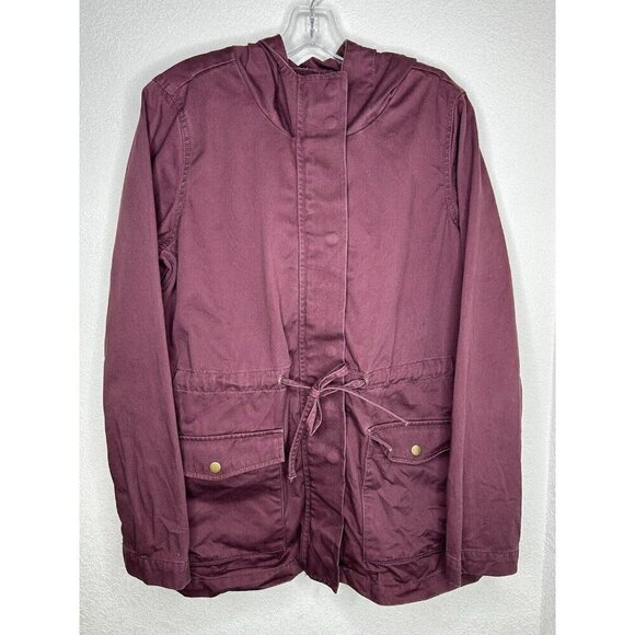 Loft Outlet Jacket Womens Medium Plum Field Jacket Cinch Tie Waist Cargo Pockets - Picture 1 of 12